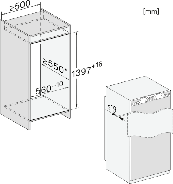 Maattekening MIELE koelkast inbouw K 7433 E